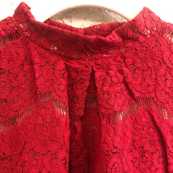 High-Neck Fancy Red Ruffled Top - Picture 5 of 6